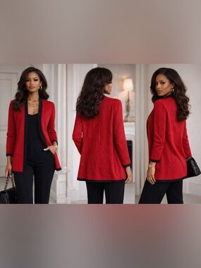 Ming Wang Red Women's Longline Jacket with Black Trim